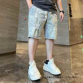 夏季大码男装130-300斤微胖胖子加肥加大破洞牛仔短裤大码五分裤