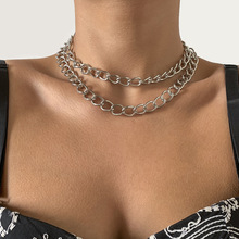 朋克简约双层镂空链条项链女 几何型金属短款锁骨链 欧美跨境饰品
