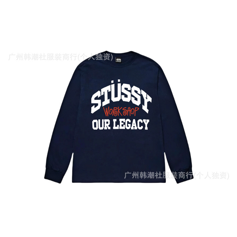 25S跨境斯图西长袖印花t恤美式潮牌STUSSY圆筒布休闲宽松男女同款|undefined