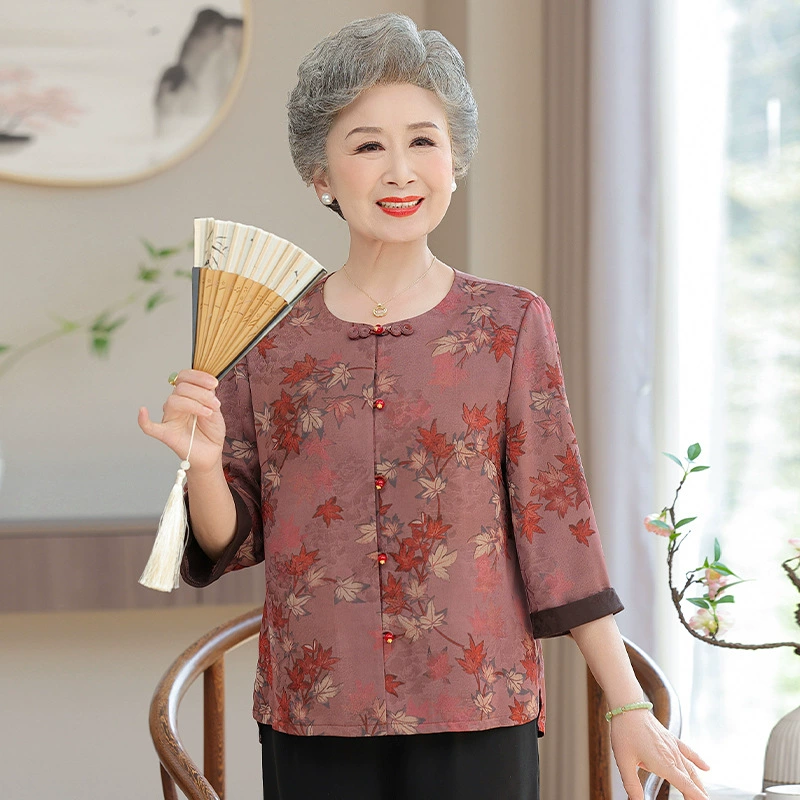 Пожилые люди летняя рубашка бабушка одежда с короткими рукавами мама летняя одежда 60 лет пожилая женщина 70 лет рубашка