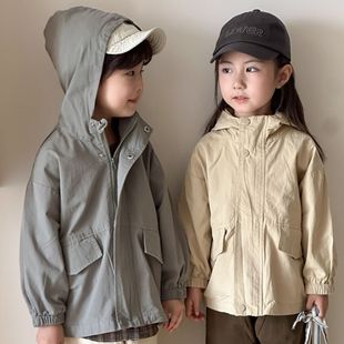 Children's Outwear Boys Autumn Korean Style 2025 New Spring and Autum Girls Short Hooded Windbreaker Loose Baby