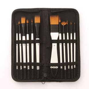 Bamboo Pavilion Oil Brush Set 12 Pack Nylon Hair Propylene Oil Brush Bag Studio Gouache Pen Oil Brush