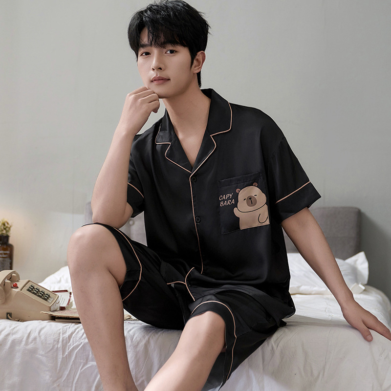 Men's Pajamas Men's Ice Silk Short-Sleeved Summer Home Clothes Cool Large Size Thin Summer Style 2025 New Style Plus Fat