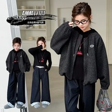 2025秋季新款韩版潮流法国高弹休闲大气潮酷穿搭羊绒帽衫两件套