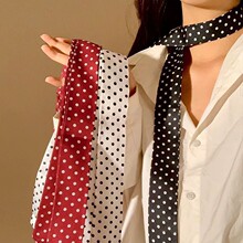 韩版细长窄波点丝巾高级感领带女飘带扎头发百搭腰带发带包包绑带