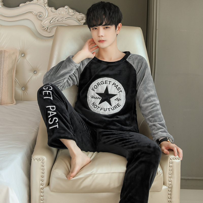 2024 pijamas de franela para hombre de invierno, terciopelo de coral grueso más grasa, se puede usar al aire libre, traje de servicio a domicilio, comercio exterior