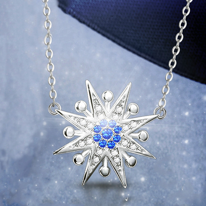 环保材质 气质镶钻太阳花吊坠项链 简约精致个性蓝色八芒星锁骨链