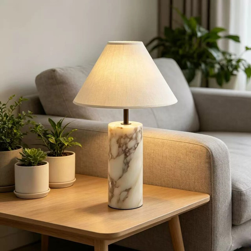 Italian Natural Marble Table Lamp Designer Creative Minimalist Living Room Bedroom Bedside Table Lamp Japanese Wabi-Sabi Style