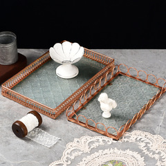 Begonia embossed glass metal side tray metal rectangular tea tray storage ornaments tea cup fruit plate