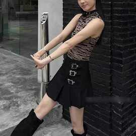 跨境批发美式甜酷复古迷彩设计无袖背心夏季新款修身显瘦辣妹上衣