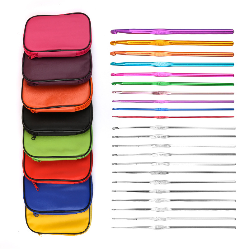 100 Piece Crochet Set Colored Aluminum Oxide Single Head Full Set Of Crochet Diy Weaving Tool Material Package_voghion.com