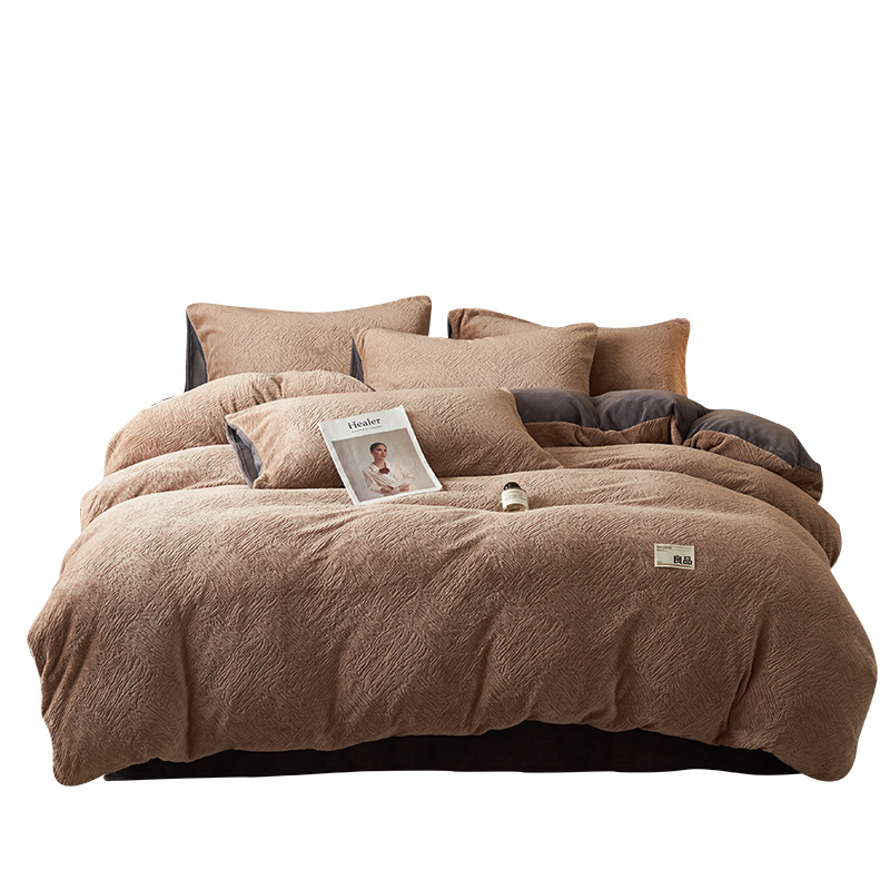 Duas caras leche de lana de cuatro piezas de invierno grueso lana de coral ropa de cama de lana cálida sábanas de flanela