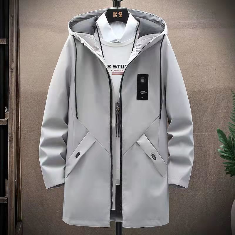 Men's Casual Trench Coat 2026 Spring New Korean Style Trendy Handsome Versatile Mid-Length Hooded Spring and Autumn Outerwear