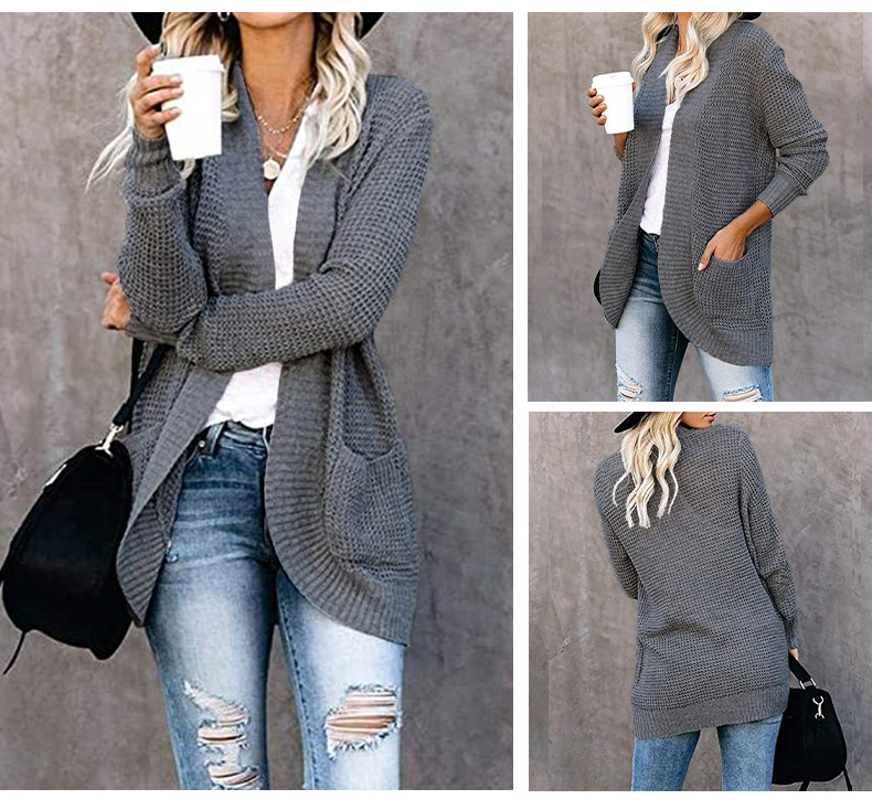 Women's Knitted Cardigan With Curved Placket For Women_voghion.com