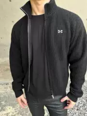 25 European and American Style Early Autumn New Embroidered Logo Wool Knitted Zipper Shirt Casual Fashion Men's and Women's Sweater Jacket