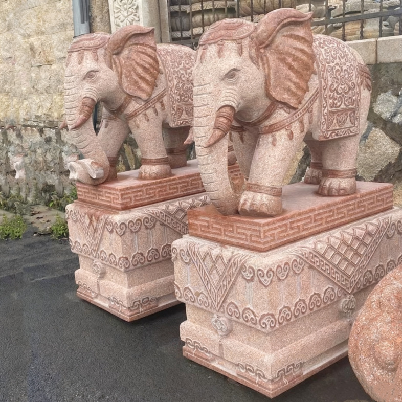 石雕大象一对百财旺宅花岗岩虾红石岛红石小象门口吸水吸财石头象