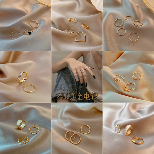 Korean version minimalistic and cool-toned set of ring earrings, niche, simple, cold style, Instagram trendy, Western and European fashion, personalized, versatile, wholesale, finger rings