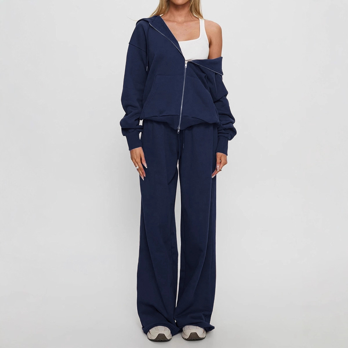 Autumn and Winter Casual Loose Hooded Sweatshirt Suit Sexy Outfit Long-Sleeved Long Pants Sports Fashion Two-Piece Women's Suit