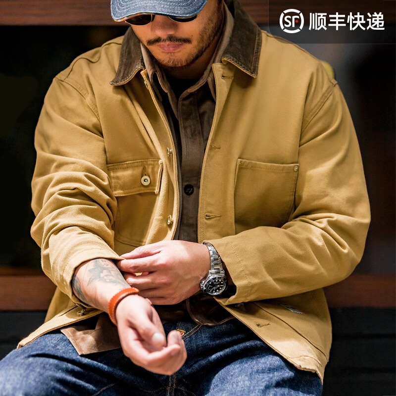Maden Workwear American Retro Heavyweight Michigan Canvas Work Jacket with Turn-Down Collar and Multiple Pockets Hunting Jacket for Men Spring Maden Workwear American Retro Heavyweight Michigan Canvas Work Jacket with Turn-Down Collar and Multiple Pockets Hunting Jacket for Men Spring