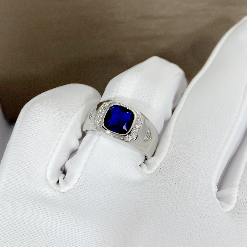 Bague pour homme avec pierre précieuse bague zircon bleue tendance_voghion.com