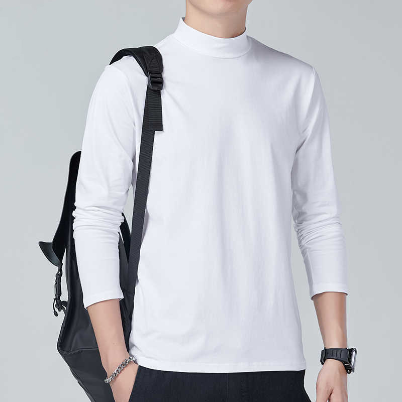 Autumn New Long-Sleeved Pure Cotton Men's High-Neck Korean Style Trendy Men's Tops, Bottoming Shirts, Pure Black T-Shirts Autumn New Long-Sleeved Pure Cotton Men's High-Neck Korean Style Trendy Men's Tops, Bottoming Shirts, Pure Black T-Shirts