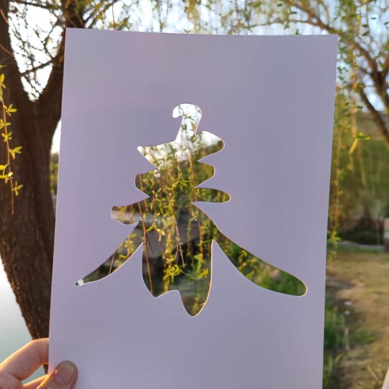 镂空画里的春天A4镂空春字白色卡纸拍照摄影Spring蝴蝶拓印|undefined