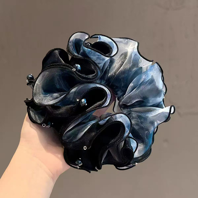 Korean Retro Snow Gauze Hair Band, High-End and Elegant, Ball Hair Rope, Western Style Design, Gradient Color Rubber Band