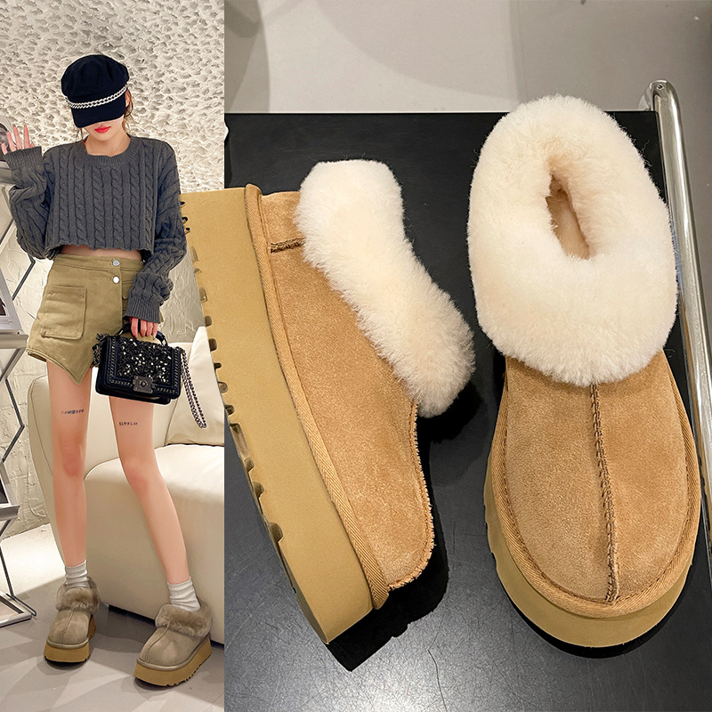 Large Size Snow Boots42 Thick Bottom Low Top Snow Boots Women Style Slip-on Fur Winter Large Size Cotton Shoes