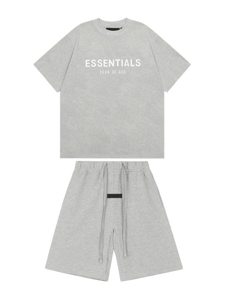 FOG de doble línea ESSENTIALS letras de silicona estéreo flocado de manga corta pantalones cortos deportivos casuales de la calle para hombres y mujeres de moda