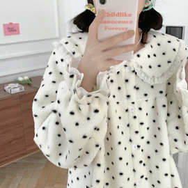 睡衣女秋冬款2024新款家居服可外穿加绒加厚翻领长袖套装