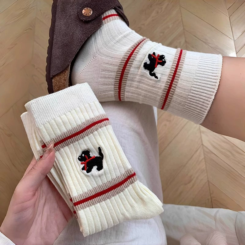 Хлопковые хлопковые носки до колена, в корейском стиле, с вышивкой, средней длины, западный стиль