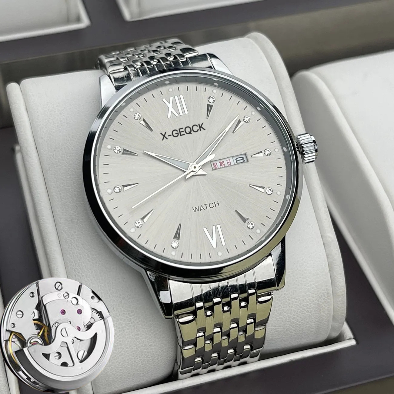 Swiss Movement Fully Automatic Mechanical Watch Business Men's Watch Hollow Waterproof Luminous Dual Calendar High-Value Wholesale