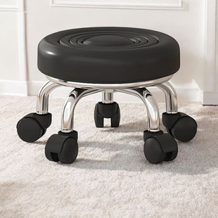 Swivel Caster Small Low Stool for Home Use, Round Stool for Pedicure, Children's Toddler Stool, Foot Bath Small Bench with Silent Wheels