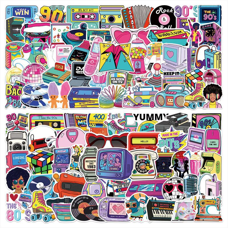 100 Cross-Border Retro 80S/90S Graffiti Stickers with Personalized Cross-Border Creative Elements to Decorate Notebooks and Water Bottles