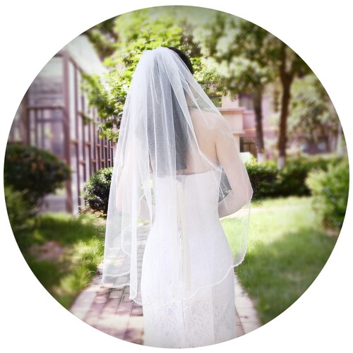 Youlapan European and American headband with hair comb veil wholesale handmade beaded lace mesh wedding dress short veil V35