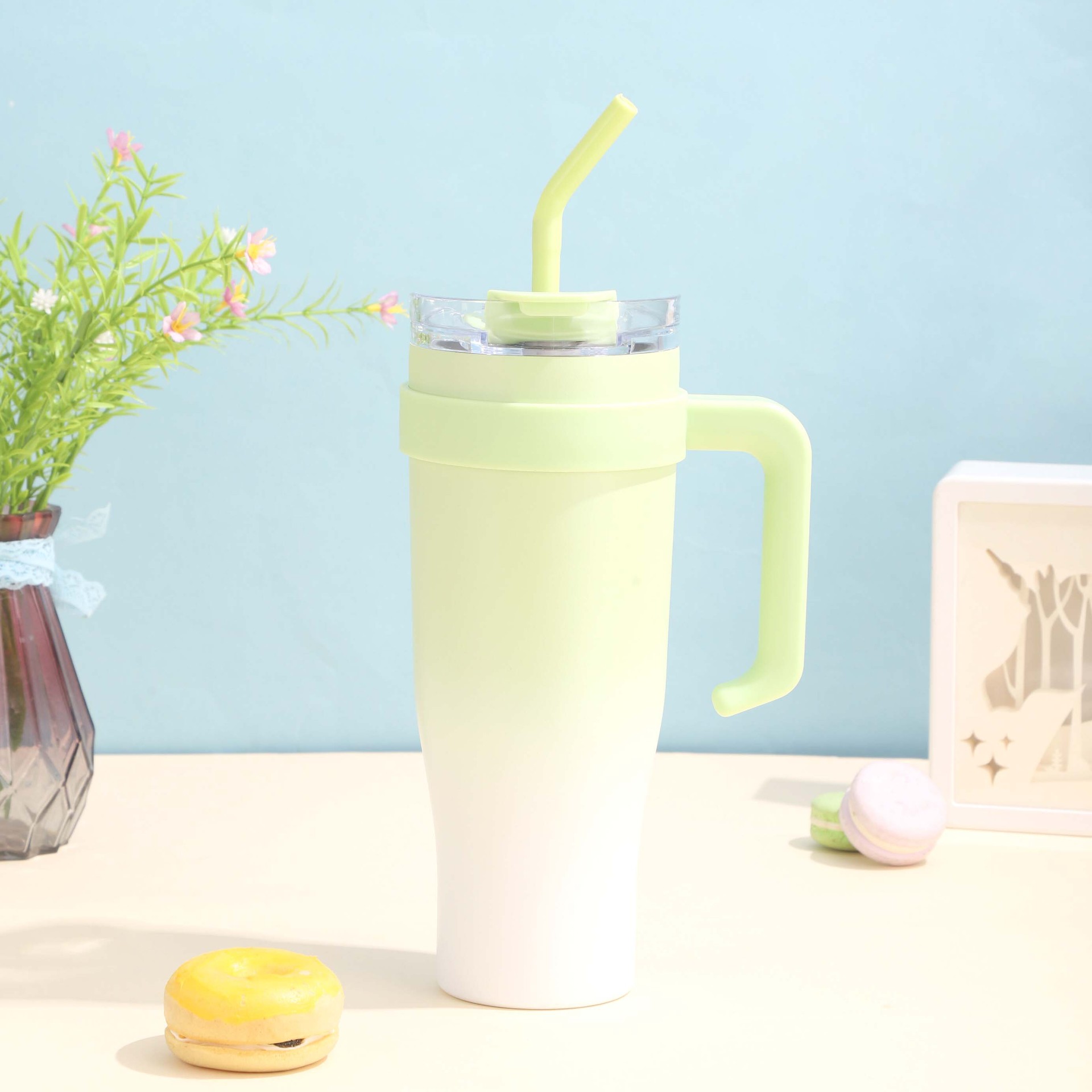 Hot 40oz de alto valor facial taza de automóvil de acero inoxidable Taza de aislamiento de gran capacidad de taza de hielo taza mango taza de paja