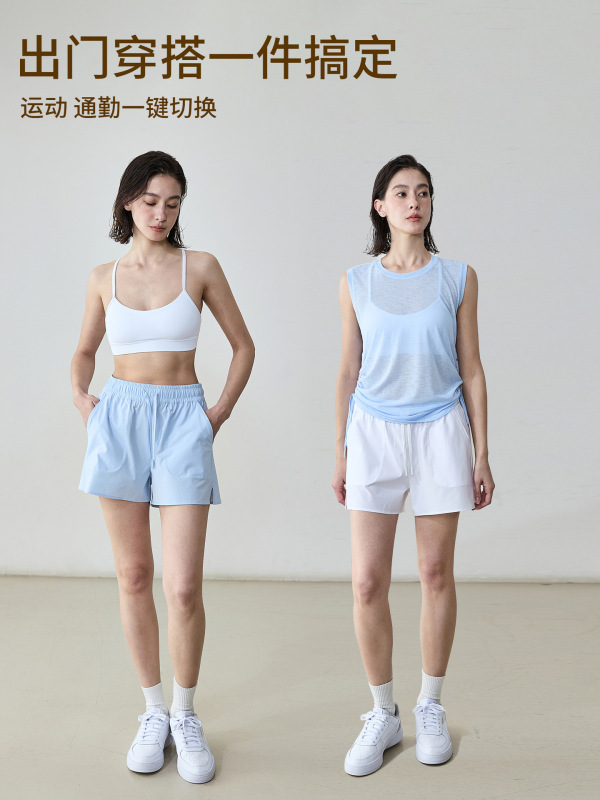 夏の通気性レジャースポーツパンツ女性速乾ひも三分ズボンゆるい大ポケット屋外ランニングフィットネスパンツ|undefined