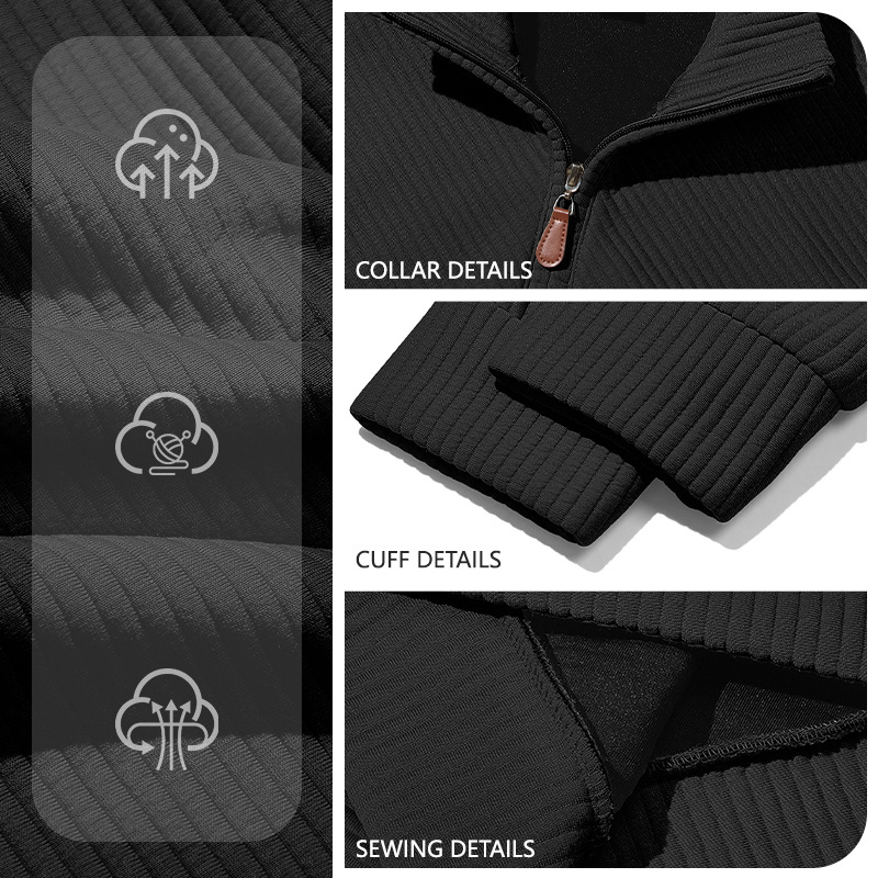 Amazon otoño y invierno nuevo color sólido transfronterizo hombre semi-cremallera velcro cuello casual camisa de manga larga en stock para hombres