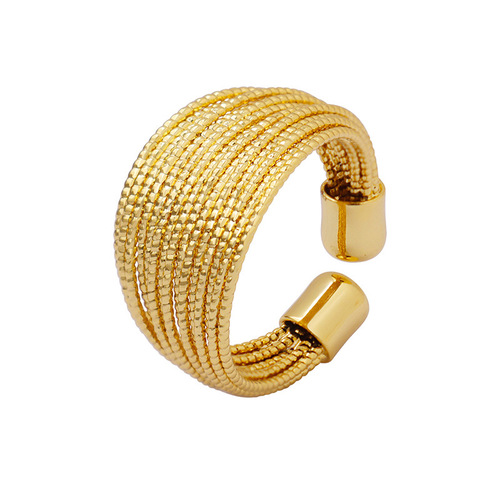 Open geometric fashionable non-fading multi-layered line half circle ring women's European and American titanium steel gold-plated ins jewelry
