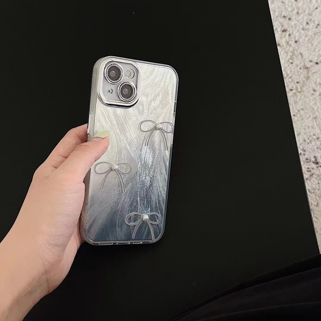 Lazo de perla de hilo de plumas francés para lente de brillo iPhone14 15ProMax funda para teléfono 12 Apple 13