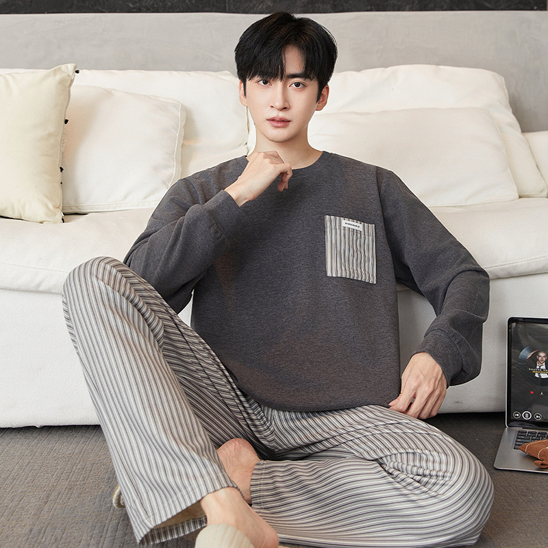 德绒男士睡衣男款春秋冬季2025新款薄绒加厚保暖羊绒青少年家居服
