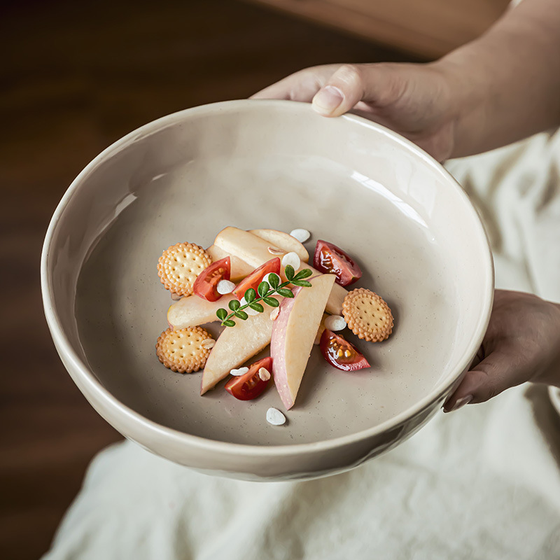 Plato de cerámica retro japonés de alta sensación de platos profundos corrugados platos de platos caseros platos grandes platos de pasta de carne de comida occidental