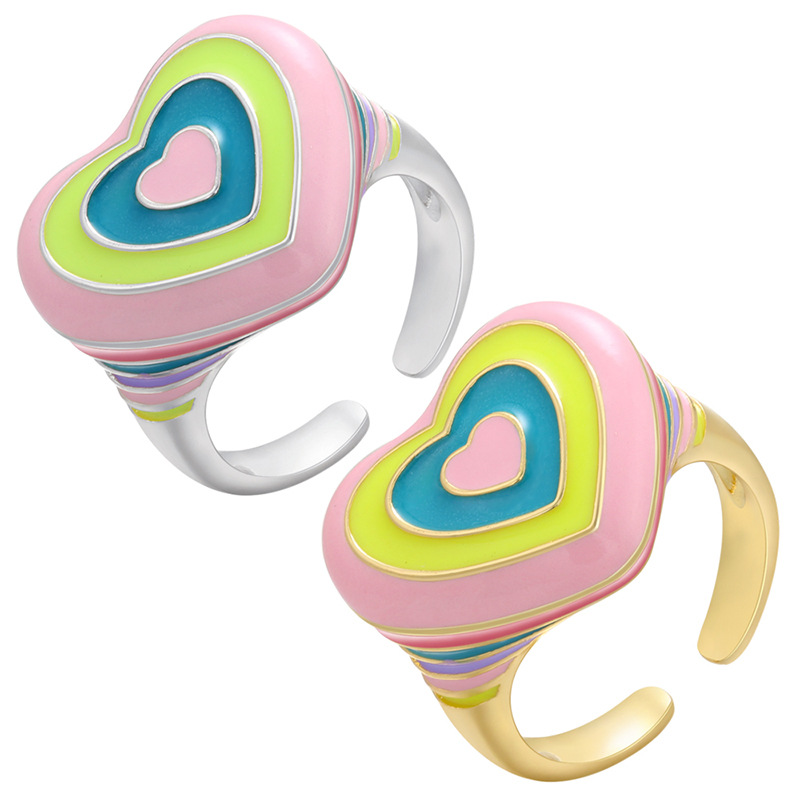 Color Peach Heart Ring Rainbow Open Ring display picture 1