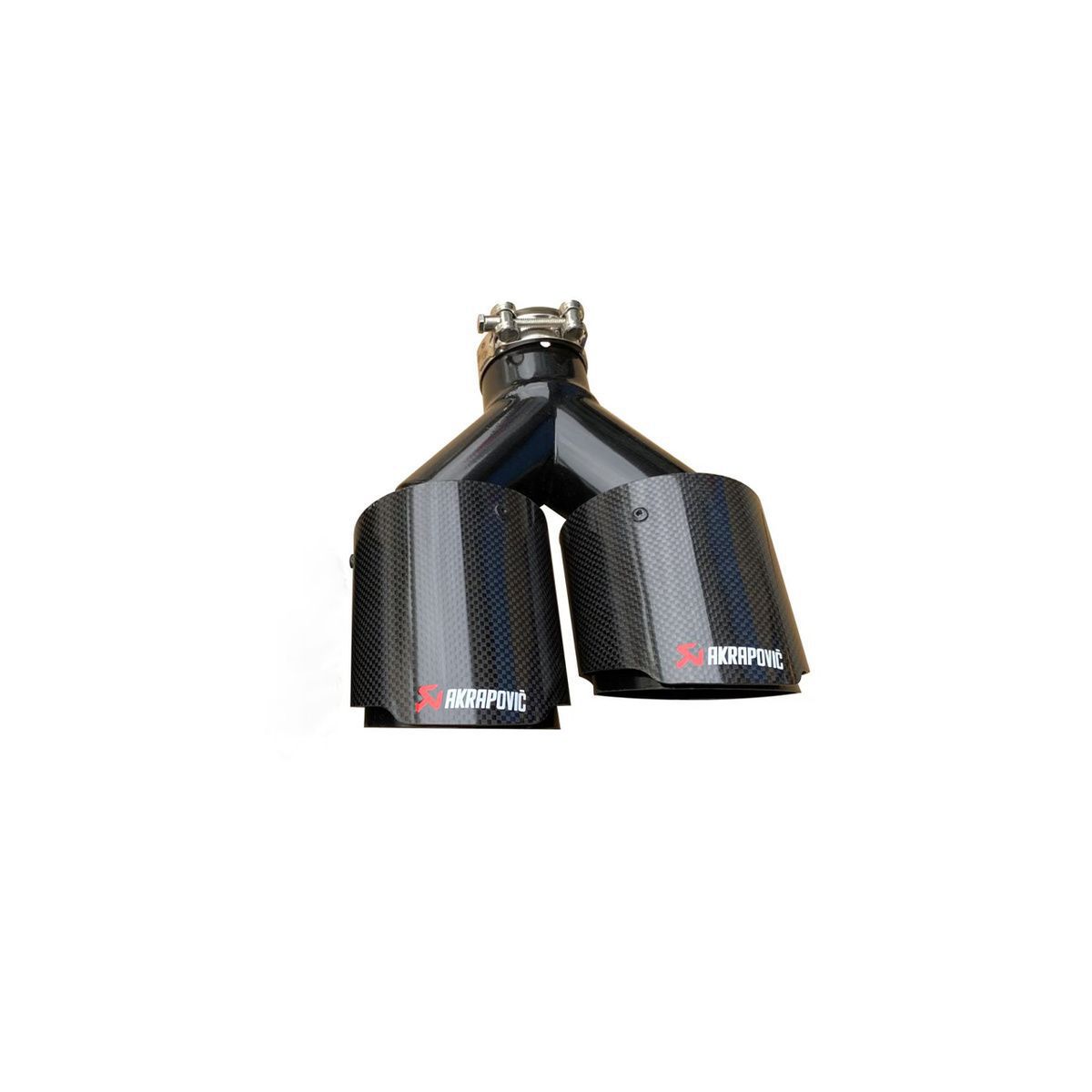 General Motors modified and upgraded one-in-two stainless steel muffler tailpipe, Akrapovic carbon fiber dual outlet exhaust pipe