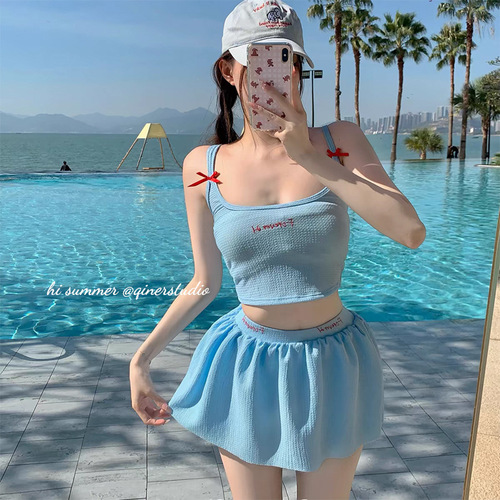 Summer 2025 new Korean hot girl sexy outfit vest women's desire lace suspender wears three-piece swimsuit