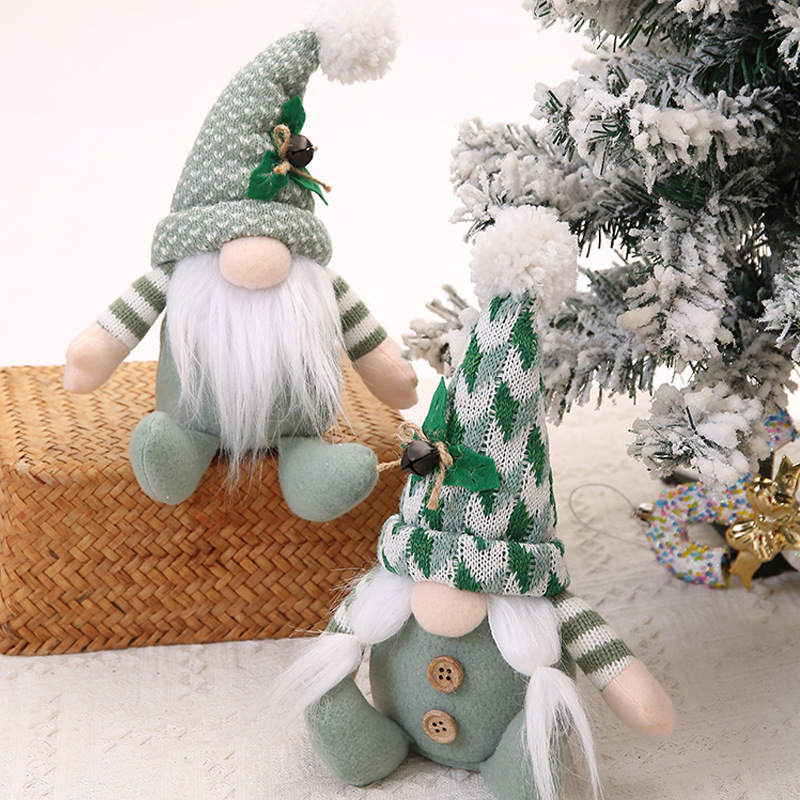 Cross-border Christmas decoration supplies knitted hat green Rudolph doll dwarf faceless doll Christmas decorations