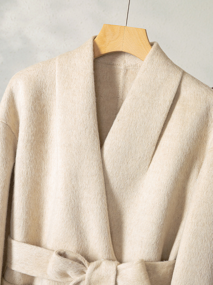 エンディウールコート レディース 2025秋冬新作 両面ウール 高級感 ウエストシェイプ キャメルベルベット 小柄さん向けコート