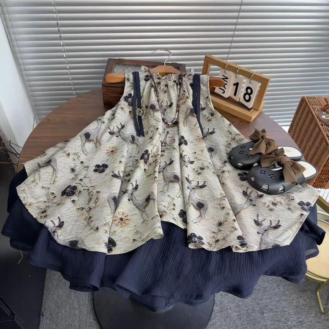 Girls Summer Floral Dress 2025 New Little Girls Versatile Fashion Design Retro Skirt Beach Skirt