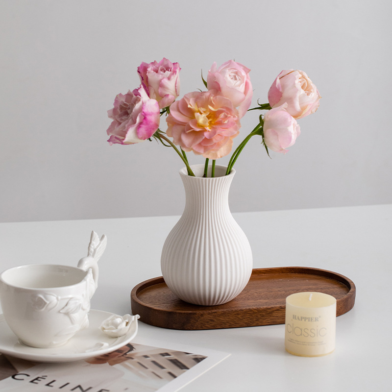 蜀門白色北歐陶瓷裝飾乾花花瓶客廳桌面會議室玄關插花小擺件花器