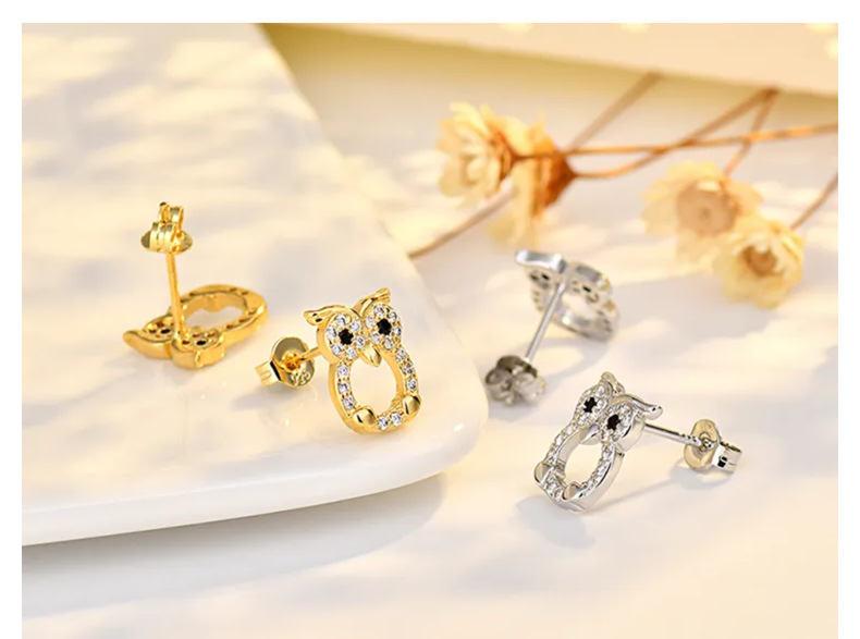 3g Weight Copper Ear Needle Material Zircon Inlay Material Ear Studs Classification 1 Pair Quantity Daily Occasion Copper Material Owl Pattern Women's Gender Cute, Sweet Style 1 Pair Cute Sweet Owl Copper Zircon Ear Studs 2